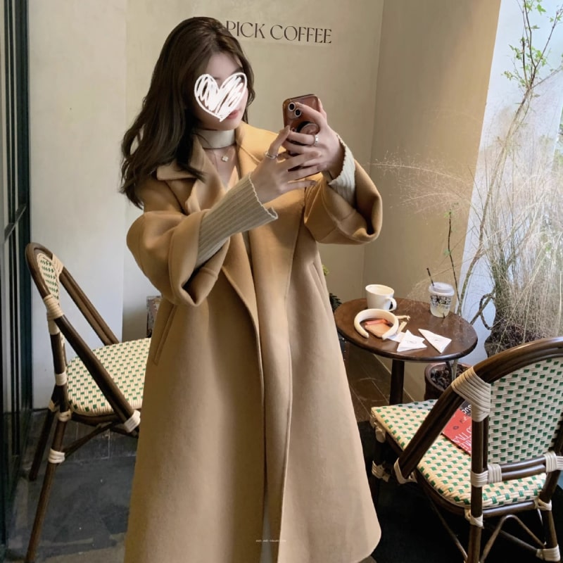 여성 울코트 롱 핸드메이드 더블카라 오버핏 겨울 코트
